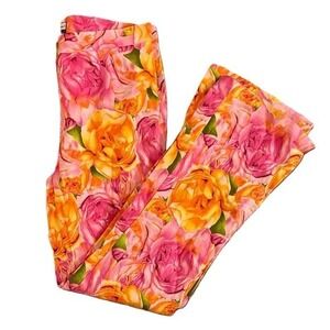 Blue Asphalt Stretch Floral Rose Print Flare Pants Women's Size 11 12